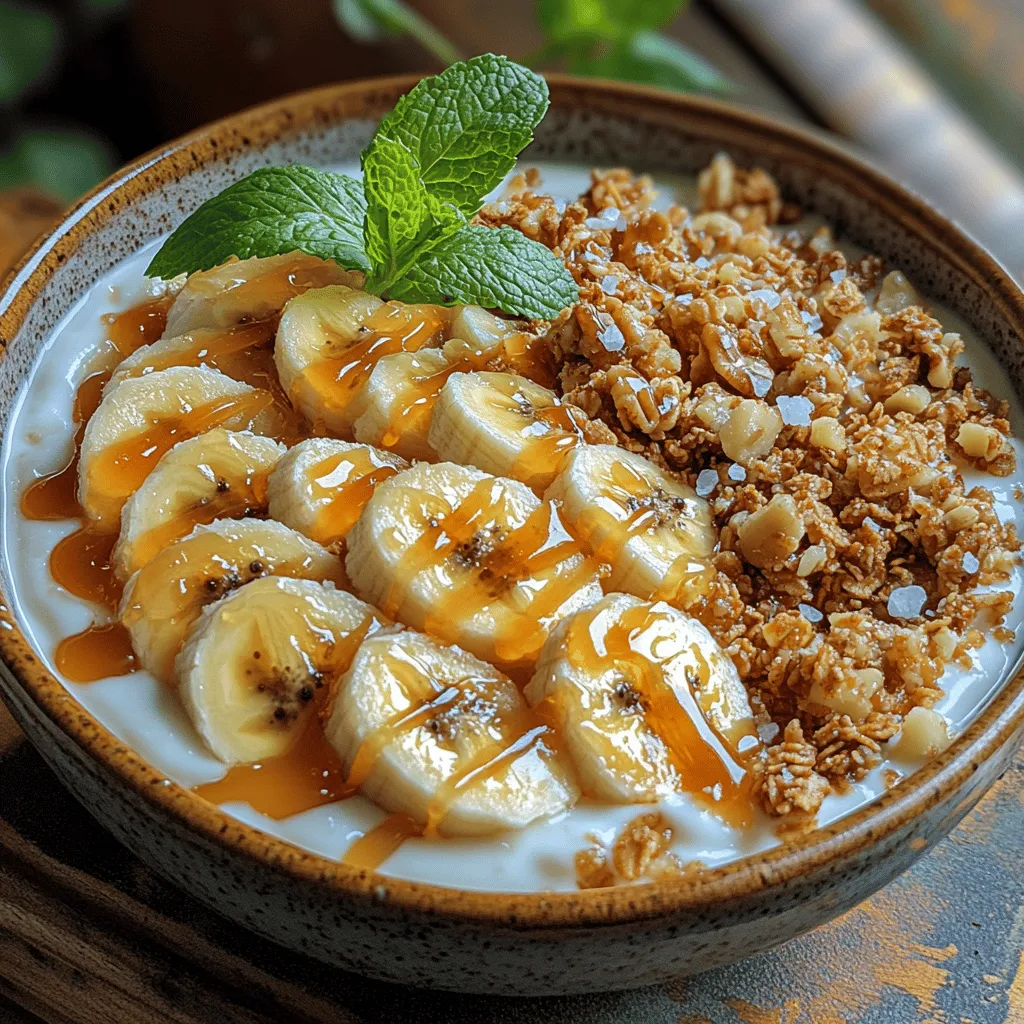 Griechischer Joghurt ist die perfekte Basis für unsere gesalzene Karamell-Bananen-Joghurt-Schüssel. Er zeichnet sich durch seine dicke, cremige Konsistenz und seinen leicht säuerlichen Geschmack aus, der hervorragend mit der Süße der Bananen und der gesalzenen Karamellsauce harmoniert. Aber nicht nur der Geschmack macht griechischen Joghurt zu einer ausgezeichneten Wahl. Er enthält im Vergleich zu herkömmlichem Joghurt deutlich mehr Protein, was ihn zu einer großartigen Option für eine sättigende Mahlzeit macht. Darüber hinaus ist griechischer Joghurt reich an Probiotika, die bekanntlich die Verdauung fördern und das Immunsystem stärken.