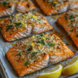 In der heutigen schnelllebigen Welt suchen viele von uns nach einfachen, aber dennoch köstlichen Rezepten, die wenig Zeit in Anspruch nehmen und dennoch den Gaumen erfreuen. Krosse im Ofen gebackene Parmesan-Krustenlachsfilets sind genau das – ein Gericht, das nicht nur schnell zubereitet ist, sondern auch gesund und schmackhaft. Lachs ist bekannt für seine gesundheitlichen Vorteile, während die Kombination aus knuspriger Parmesan-Kruste und zartem Fisch ein Geschmackserlebnis bietet, das sowohl Kinder als auch Erwachsene begeistert.