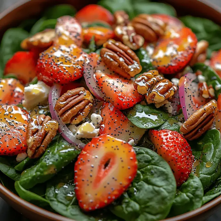 Frische Spinatblätter sind das Herzstück dieses Salates. Sie sind eine hervorragende Quelle für Vitamine und Mineralien, darunter Vitamin A, Vitamin C, Vitamin K, Eisen und Folsäure. Diese Nährstoffe machen den Salat nicht nur nährstoffreich, sondern verleihen ihm auch eine ansprechende grüne Farbe und einen milden Geschmack, der perfekt mit den anderen Zutaten harmoniert. Spinat ist zudem kalorienarm und kann leicht in Ihre tägliche Ernährung integriert werden.