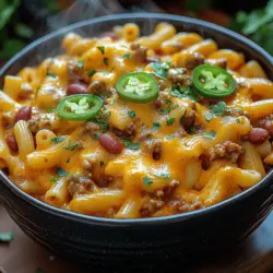 Das Kochen der Ellbogen-Makkaroni ist der erste Schritt, um diese köstlichen Käsigen Würzigen Chili-Mac zuzubereiten. Beginnen Sie damit, einen großen Topf mit Wasser zum Kochen zu bringen. Achten Sie darauf, das Wasser großzügig zu salzen. Dies sorgt dafür, dass die Makkaroni ihren Geschmack während des Kochens entfalten können.