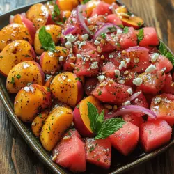 Die warme Jahreszeit bringt eine Fülle von frischen, saftigen Früchten mit sich, die perfekt für erfrischende Gerichte sind. Einer dieser Sommerhits ist der Pfirsich-Wassermelonen-Salat, der nicht nur lecker, sondern auch einfach zuzubereiten ist. Dieses Rezept kombiniert süße Pfirsiche und saftige Wassermelonen mit dem salzigen Geschmack von Feta-Käse und der Frische von Minze. Ideal für Grillpartys, Picknicks oder als leichte Mahlzeit an heißen Tagen, bietet dieser Salat eine harmonische Mischung aus Aromen und Texturen. Lassen Sie uns in die Details dieses köstlichen Rezepts eintauchen.