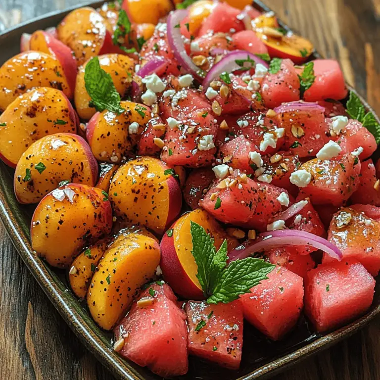 Die warme Jahreszeit bringt eine Fülle von frischen, saftigen Früchten mit sich, die perfekt für erfrischende Gerichte sind. Einer dieser Sommerhits ist der Pfirsich-Wassermelonen-Salat, der nicht nur lecker, sondern auch einfach zuzubereiten ist. Dieses Rezept kombiniert süße Pfirsiche und saftige Wassermelonen mit dem salzigen Geschmack von Feta-Käse und der Frische von Minze. Ideal für Grillpartys, Picknicks oder als leichte Mahlzeit an heißen Tagen, bietet dieser Salat eine harmonische Mischung aus Aromen und Texturen. Lassen Sie uns in die Details dieses köstlichen Rezepts eintauchen.