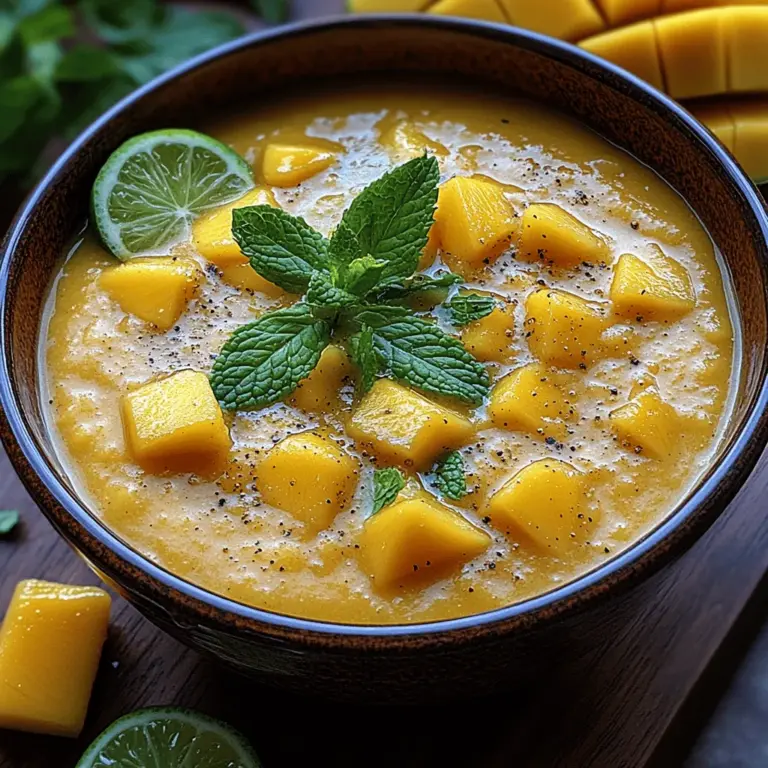 Wenn die Temperaturen steigen und die Sonne unbarmherzig scheint, gibt es kaum etwas Erfrischenderes als eine kalte Suppe. Die kalte Mangosuppe mit Minze ist eine außergewöhnliche Wahl, die sowohl Geschmack als auch Gesundheit in einem einzigen Gericht vereint. Diese tropische Delikatesse vereint die natürlichen Süße von reifen Mangos mit der cremigen Konsistenz von Kokosmilch und wird durch einen Spritzer frischen Limettensaft und das Aroma von frischer Minze abgerundet. Sie ist nicht nur ein Fest für die Sinne, sondern auch eine nahrhafte Option, die an heißen Sommertagen für Abkühlung sorgt.