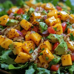 Willkommen zu unserem köstlichen Rezept für den Süßen & Herzhaften Mango-Avocado-Hühnchen-Salat! In der heutigen schnelllebigen Welt ist es wichtiger denn je, gesunde und nahrhafte Mahlzeiten zu wählen, die gleichzeitig auch noch lecker sind. Dieser Salat kombiniert die zarten Aromen von frischem Hühnchen, süßer Mango und cremiger Avocado mit einer Vielzahl von knackigem Gemüse. Er ist nicht nur eine wahre Geschmacksexplosion, sondern auch eine hervorragende Quelle für essentielle Nährstoffe, die Ihren Körper und Geist unterstützen.