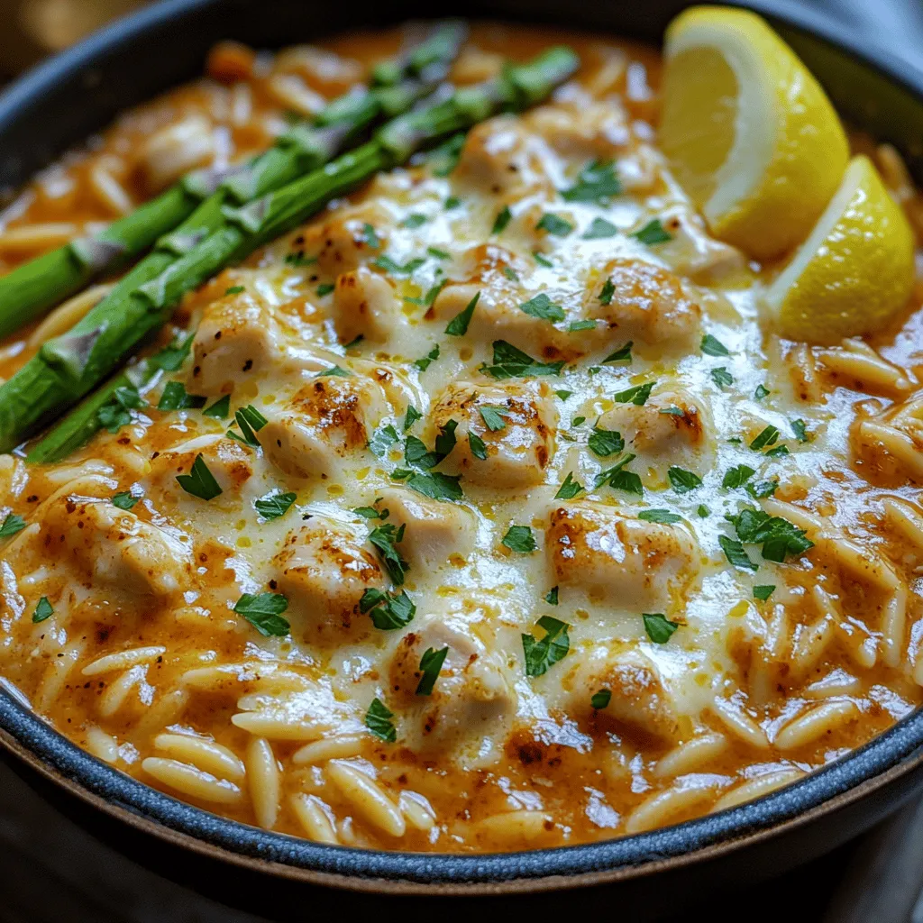 Um dieses cremige Parmesan-Orzo mit Hähnchen und Spargel zuzubereiten, benötigen Sie die folgenden Zutaten: