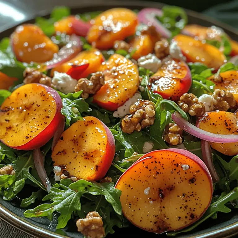 In der heißen Jahreszeit gibt es nichts Erfrischenderes als einen knackigen Salat, der süße und herzhafte Aromen harmonisch vereint. Der Süßer & Würziger Pfirsich-Rucola-Balsamico-Salat ist eine ideale Wahl, um frische Zutaten und exquisite Geschmäcker zu genießen. Dieser Salat ist nicht nur einfach zuzubereiten, sondern auch nährstoffreich und perfekt für ein leichtes Mittagessen oder als Beilage zu Grillgerichten. Die Kombination aus frischem Rucola, saftigen Pfirsichen, cremigem Ziegenkäse und knackigen Nüssen bietet eine Geschmacksexplosion, die jeden Gaumen erfreut.