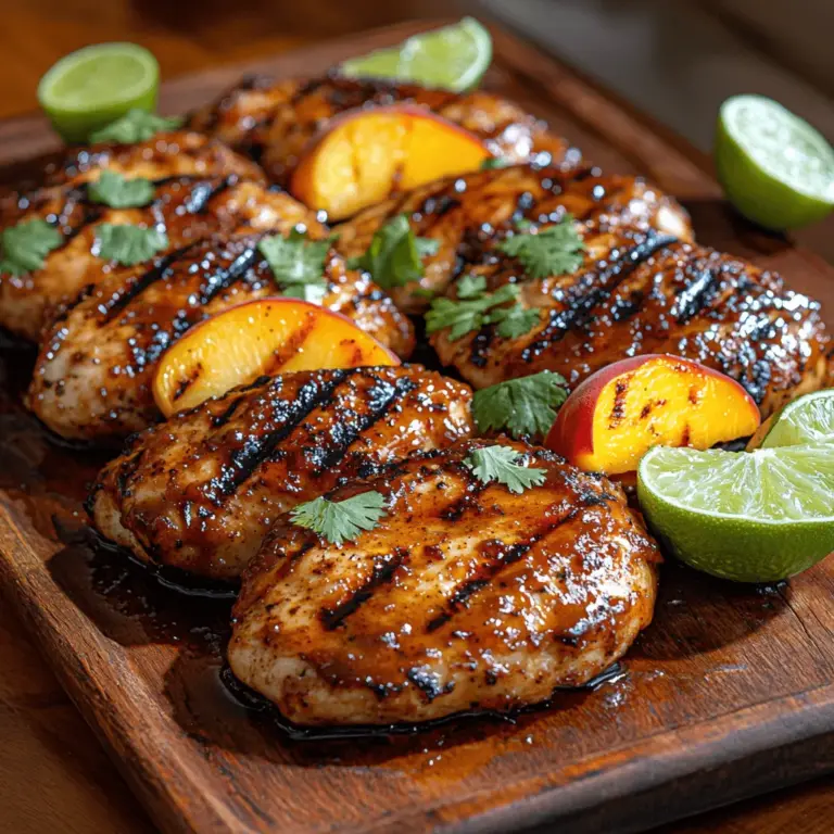 Um das gegrillte Pfirsich BBQ-Hühnchen zuzubereiten, benötigen wir eine Handvoll frischer Zutaten, die harmonisch zusammenwirken, um ein fantastisches Geschmackserlebnis zu kreieren. Hier sind die Zutaten und ihre jeweilige Rolle im Rezept: