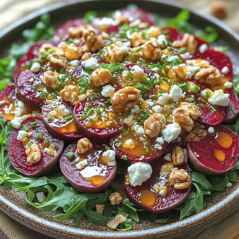 In der Welt der gesunden Ernährung erweisen sich kreative Salate als wahre Geheimwaffen, um frische Zutaten zu genießen und gleichzeitig den Gaumen zu verwöhnen. Unsere lebhafte Rote-Bete- und Rucola-Delikatesse ist nicht nur ein Fest für die Augen, sondern auch ein nahrhaftes Gericht, das voller Geschmack und Textur ist. Diese Kombination aus erdiger Roter Bete und würzigem Rucola wird durch cremigen Ziegenkäse und knackige Walnüsse perfekt ergänzt. In diesem Artikel werden wir das Rezept Schritt für Schritt durchgehen, die gesundheitlichen Vorteile der Zutaten erkunden und Ihnen wertvolle Tipps zur Zubereitung geben.