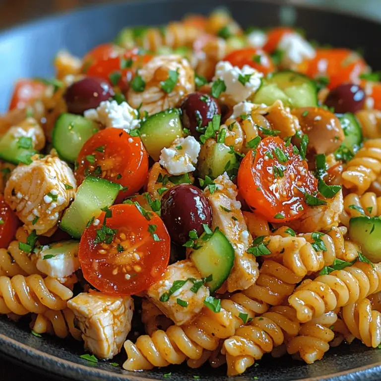 Der Mediterraner Brise Kalte Griechische Hähnchen-Pasta-Salat ist ein erfrischendes Gericht, das nicht nur köstlich schmeckt, sondern auch gesund ist. Perfekt für heiße Sommertage oder als nahrhafte Beilage für Grillabende, bietet dieser Salat eine harmonische Kombination aus Aromen und Texturen. Die Verwendung von hochwertigen Zutaten und die einfache Zubereitung machen diesen Salat zu einem Favoriten in vielen Haushalten. Mit seiner bunten Mischung aus frischem Gemüse, zartem Hähnchen und aromatischen Kräutern bringt dieser Pasta-Salat einen Hauch von Mittelmeer in Ihre Küche.