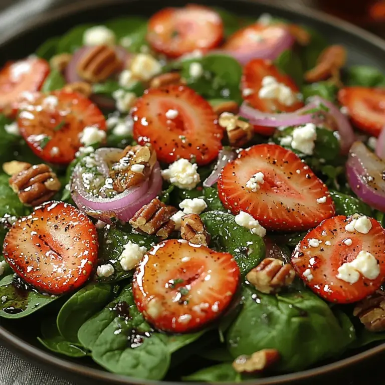 Wenn die Tage länger und die Temperaturen wärmer werden, ist es Zeit für erfrischende und gesunde Gerichte, die nicht nur den Gaumen erfreuen, sondern auch schön anzusehen sind. Der Beerenzauber Spinat-Salat ist genau das richtige Rezept, um den Frühling und Sommer in vollen Zügen zu genießen. Mit einer Kombination aus frischem Spinat, saftigen Erdbeeren, cremigem Feta und knusprigen Pekannüssen bringt dieser Salat einen Hauch von Leichtigkeit und Frische auf den Tisch. Ob als Beilage zu einem Grillfest, als leichtes Hauptgericht oder als Teil eines Buffets – dieser Salat wird mit Sicherheit die Gäste begeistern und ist eine wunderbare Möglichkeit, saisonale Zutaten zu verwenden.