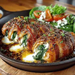 Das Bacon-Wrapped Mozzarella Stuffed Chicken ist ein Gericht, das die Herzen vieler Feinschmecker im Sturm erobert hat. Es vereint die saftige Textur von Hähnchenbrust mit dem geschmolzenen, cremigen Geschmack von Mozzarella und der knusprigen Umhüllung von Speck. Diese Kombination macht das Rezept nicht nur zu einem kulinarischen Hochgenuss, sondern auch zu einem optischen Highlight auf jedem Esstisch. Ursprünglich aus der amerikanischen Küche stammend, hat dieses Gericht schnell seinen Platz in den Herzen von Kochliebhabern weltweit gefunden.