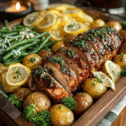 Das Zesty Lemon Garlic Putenfilet ist ein wahres Fest für den Gaumen und erfreut sich großer Beliebtheit in der modernen Küche. Dieses Gericht vereint die frischen Aromen von Zitrone und Knoblauch mit zartem Putenfilet und buntem Gemüse, was nicht nur eine Geschmacksexplosion erzeugt, sondern auch eine gesunde Mahlzeit verspricht. Die Kombination aus saftigen Putenfilets und gerösteten kleinen Kartoffeln sowie grünen Bohnen macht dieses Rezept zu einem perfekten Hauptgericht, das sowohl bei Familienessen als auch bei festlichen Anlässen hervorragend zur Geltung kommt.