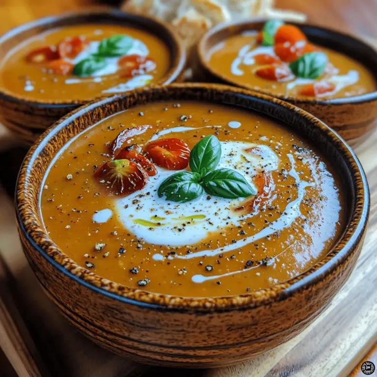 Die Himmlische Cremige Geröstete Tomaten-Bisque ist nicht nur eine köstliche Vorspeise, sondern auch ein wahres Fest für die Sinne. Diese samtige Suppe verbindet die Süße gerösteter Tomaten mit aromatischen Kräutern und einer cremigen Konsistenz, die sie zu einem echten Highlight jeder Mahlzeit macht. Immer mehr Menschen entdecken den Reiz dieser klassischen Rezeptur, die nicht nur geschmacklich überzeugt, sondern auch mit gesunden Zutaten punktet.