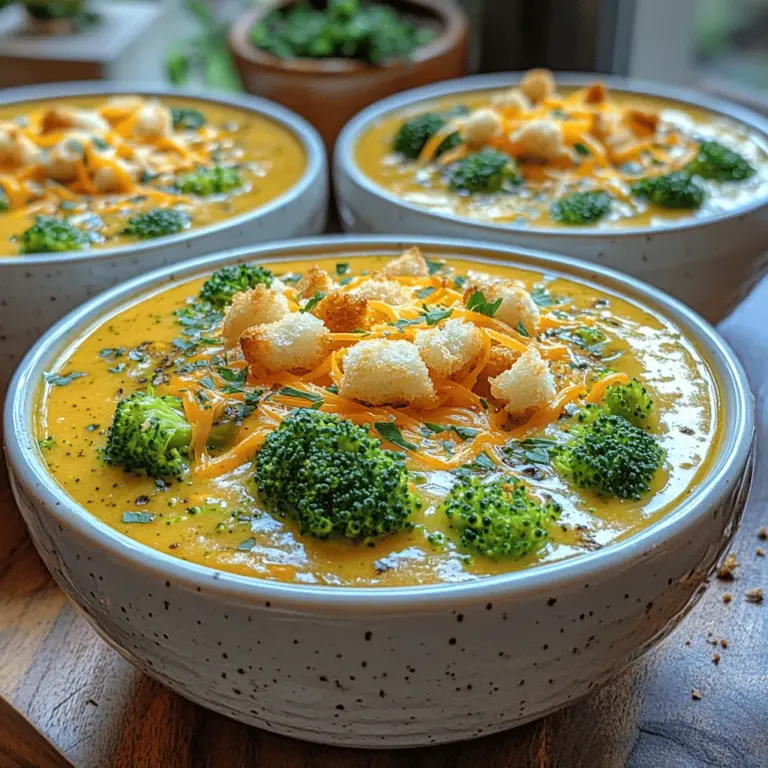 Die Brokkoli-Käse-Genuss-Suppe ist nicht nur ein einfaches Gericht, sondern ein wahres Comfort Food, das Herzen erwärmt und Geschmacksknospen begeistert. Diese cremige Suppe vereint die Frische von Brokkoli mit dem herzhaften Geschmack von Käse und ist damit die perfekte Wahl für kalte Tage oder wenn Sie einfach nur etwas Wärmendes und Nährendes genießen möchten. Ob als leichtes Mittagessen, schnelles Abendessen oder als Vorspeise bei einem festlichen Anlass – diese Suppe ist vielfältig einsetzbar und immer ein Hit.