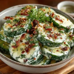 Der Erfrischende Cremige Gurken-Dill-Salat ist eine köstliche und leichte Beilage, die perfekt für warme Sommertage oder als Ergänzung zu Grillgerichten geeignet ist. Dieses Gericht hat seine Wurzeln in der traditionellen deutschen und mediterranen Küche, wo frische Zutaten und aromatische Kräuter im Mittelpunkt stehen. Gurken sind nicht nur reich an Wasser und damit ideal für die Hydratation, sondern sie bieten auch eine knackige Textur und einen milden Geschmack, der sich hervorragend mit cremigen Dressings kombinieren lässt.