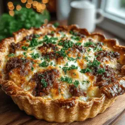 Die rustikale Rinder- und Kartoffel-Delikatesse-Pastete ist ein herzhaftes Gericht, das Tradition und Geschmack in einem vereint. In vielen Küchen, besonders in der deutschen und britischen, hat die Pastete einen besonderen Platz, da sie nicht nur nahrhaft ist, sondern auch die Möglichkeit bietet, verschiedene Zutaten kreativ zu kombinieren. Diese Pastete ist ideal für ein Familienessen oder ein gemütliches Abendessen mit Freunden, bei dem jeder einen Teil der köstlichen Füllung genießen kann.