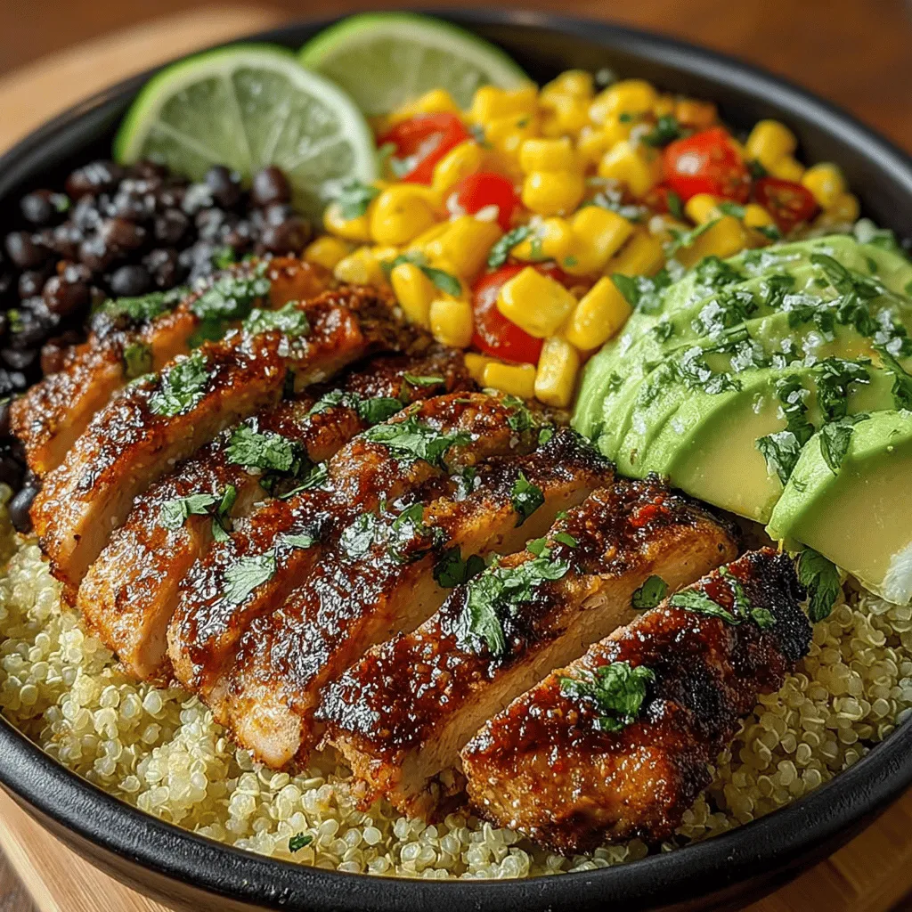 Die Zesty Chipotle Chicken Quinoa Bowls sind eine aufregende und gesunde Mahlzeit, die nicht nur voller Geschmack, sondern auch voller Nährstoffe ist. Dieses Gericht kombiniert saftige Hähnchenbrustfilets, die mit einer würzigen Chipotle-Marinade überzogen sind, mit nahrhaften Quinoa, frischem Gemüse und einer Vielzahl von Aromen, die Ihre Geschmacksknospen zum Tanzen bringen werden. Ob für ein schnelles Mittagessen oder ein leichtes Abendessen, diese Bowls sind die perfekte Wahl für gesundheitsbewusste Genießer.