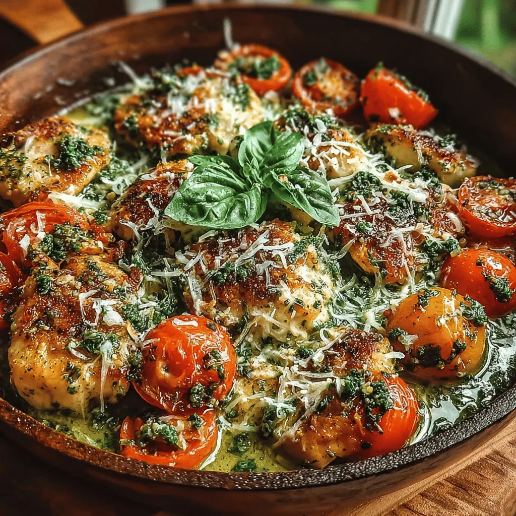 Wenn Sie auf der Suche nach einem schnellen, köstlichen und gesunden Gericht sind, das in weniger als 30 Minuten zubereitet werden kann, dann ist die Frischer & Spritziger Pesto-Hühnchen-Tomaten-Pfanne genau das Richtige für Sie. Dieses Rezept vereint zartes Hühnchen mit saftigen Cherrytomaten und aromatischem Basilikumpesto und bietet somit eine Geschmacksexplosion, die sowohl den Gaumen erfreut als auch nährstoffreich ist. Es ist nicht nur einfach zuzubereiten, sondern auch vielseitig und lässt sich leicht an verschiedene diätetische Bedürfnisse anpassen.