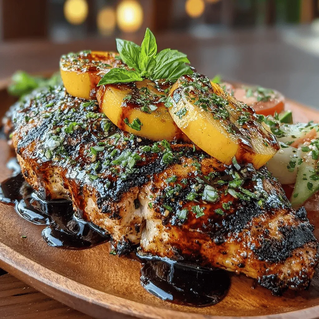 Das Rezept für gegrilltes Hähnchen mit Pfirsichen und Balsamico-Reduktion vereint die zarten Aromen von mariniertem Hähnchen und süßen, saftigen Pfirsichen mit einer intensiven, süß-sauren Balsamico-Reduktion. Diese Kombination sorgt nicht nur für einen spektakulären Geschmack, sondern auch für eine ansprechende Präsentation auf dem Teller. Diese Gericht eignet sich hervorragend für ein Sommergrillen oder ein besonderes Abendessen, bei dem Sie Ihre Gäste beeindrucken möchten.