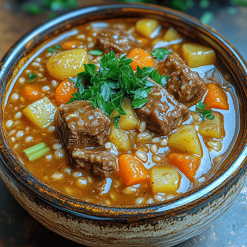 Willkommen zu einem Gericht, das nicht nur den Magen füllt, sondern auch das Herz erwärmt – der langsam gekochte Rindfleisch- und Gersten-Eintopf. Dieses Rezept kombiniert zartes, saftiges Rindfleisch mit nahrhafter Perlgerste und einer Vielzahl von frischem Gemüse, um ein schmackhaftes und herzhaftes Gericht zu schaffen, das perfekt für kalte Tage ist. Die langsame Kochmethode sorgt dafür, dass sich die Aromen der Zutaten voll entfalten und das Fleisch butterzart wird.