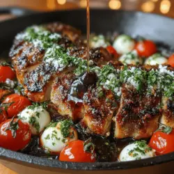 Die Balsamico-Glasierte Caprese-Hähnchenbrust ist ein wahrer Genuss, der die Aromen Italiens in Ihre Küche bringt. Diese köstliche Kombination aus saftigem Hähnchen, frischen Tomaten, cremigem Mozzarella und aromatischem Basilikum ist nicht nur ein Fest für den Gaumen, sondern auch ein Highlight bei jedem Abendessen. Die süß-sauren Noten des Balsamico-Essigs verleihen dem Gericht eine besondere Tiefe, die es zu einem echten Publikumsliebling macht.