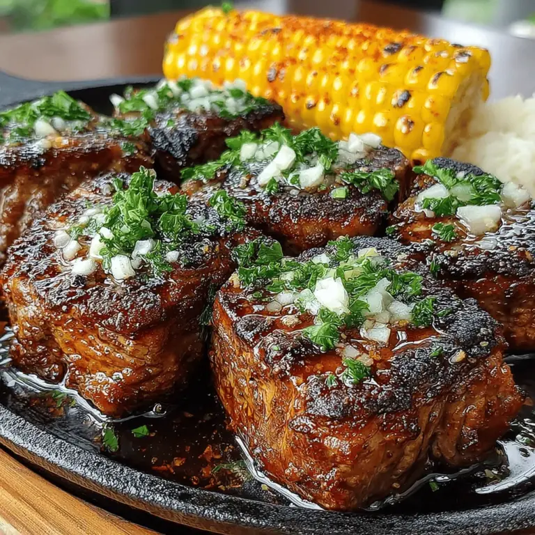 Das Rezept für Sizzling Garlic Butter Steak Bites mit süßem Maiskolben ist nicht nur ein wahres Fest für die Sinne, sondern auch eine köstliche Hommage an die einfache, aber geschmackvolle Küche. Steak Bites sind ideal für ein schnelles Abendessen oder als beeindruckender Snack für Gäste. Dieses Gericht vereint zarte Rinderfiletwürfel, die in einer aromatischen Knoblauchbutter geschwenkt werden, mit saftigem, süßem Mais, der perfekt als Beilage harmoniert.