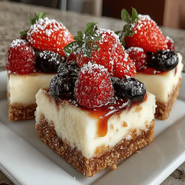 Der "Himmlisch Cremige No-Bake Beerchen-Käsekuchenriegel" ist eine köstliche und erfrischende Dessertoption, die perfekt für jeden Anlass geeignet ist. Ob für eine Sommerfeier, einen Geburtstag oder einfach als süße Belohnung nach einem langen Tag – diese Riegel sind nicht nur lecker, sondern auch einfach zuzubereiten. Die Kombination aus einer knusprigen Graham-Cracker-Basis, einer cremigen Käsekuchenfüllung und einem fruchtigen Beerentopping macht diese Leckerei zu einem echten Highlight.