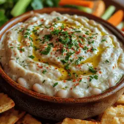Der Knoblauch-Weißbohnen-Dip hat seine Wurzeln in der mediterranen Küche, wo Hülsenfrüchte eine zentrale Rolle spielen. Cannellini-Bohnen, die für diesen Dip verwendet werden, stammen ursprünglich aus Italien und sind bekannt für ihre cremige Textur und ihren milden Geschmack. Diese Bohnen sind nicht nur lecker, sondern auch reich an Proteinen, Ballaststoffen und wichtigen Nährstoffen, was sie zu einer idealen Zutat für gesunde Gerichte macht.