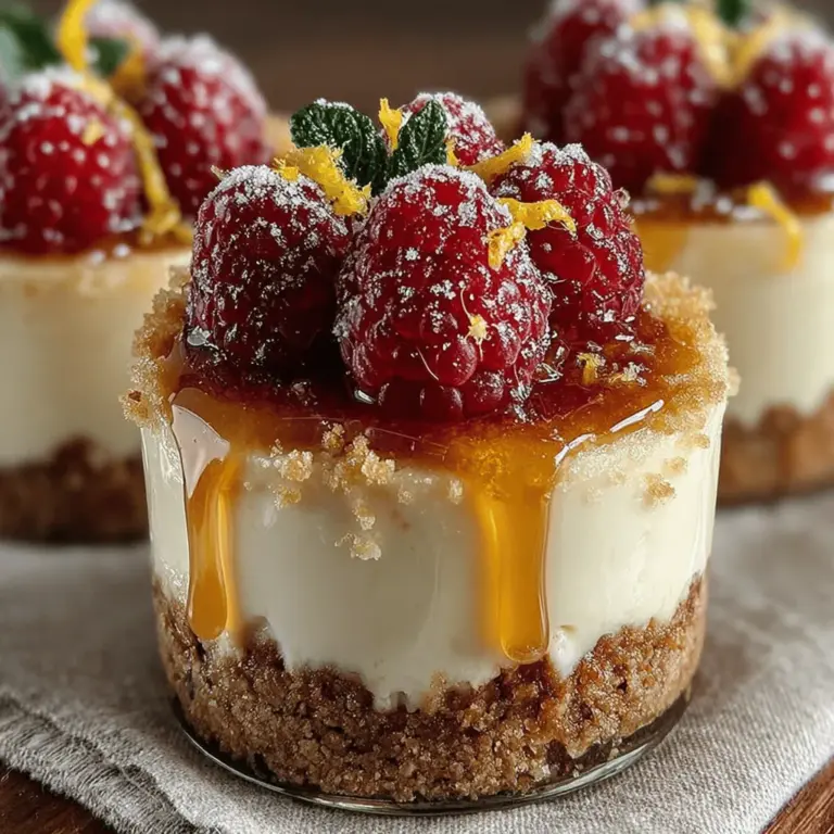 Wenn Sie auf der Suche nach einem erfrischenden und köstlichen Dessert sind, das sowohl das Auge als auch den Gaumen anspricht, dann sind diese Zesty Lemon Raspberry Cheesecake Cups genau das Richtige für Sie. Diese kleinen, aber feinen Käsekuchenbecher vereinen die spritzige Frische von Zitronen mit der süßen Säure von Himbeeren und schaffen so ein harmonisches Geschmackserlebnis, das perfekt für jede Gelegenheit ist. Ob für ein Sommerfest, einen Geburtstag oder einfach nur als süßer Genuss für sich selbst – diese Cheesecake Cups werden Ihre Gäste begeistern und sie dazu bringen, nach mehr zu fragen.