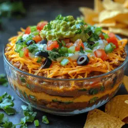 Schicht-Dips sind ein fester Bestandteil jeder Feier, sei es ein Geburtstag, ein Grillabend oder ein gemütlicher Filmabend. Besonders beliebt ist der Schicht-Dip mit Taco-Bohnen, der durch seine vielfältigen Geschmäcker und die ansprechende Optik begeistert. Dieser Dip vereint die herzhafte Note von Refried Beans mit der Cremigkeit von Sour Cream, der Frische von Guacamole und der Würze von Taco-Gewürzen. Egal, ob Sie eine große Feier planen oder einfach nur einen Snack für einen ruhigen Abend suchen, dieser Dip ist die perfekte Wahl.