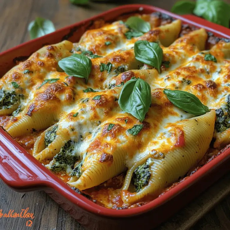 Das Rezept für Käsige Spinat-Gefüllte Muscheln ist nicht nur eine köstliche Mahlzeit, sondern auch eine wahre Augenweide, die sich perfekt für jede Gelegenheit eignet. Diese gefüllten Pasta-Schalen sind eine harmonische Kombination aus zartem Spinat, cremigem Ricotta und schmelzendem Mozzarella, die zusammen ein Geschmackserlebnis der besonderen Art bieten. Wenn Sie auf der Suche nach einem Gericht sind, das sowohl herzhaft als auch leicht ist, dann sind diese gefüllten Muscheln genau das Richtige für Sie. Sie sind ideal für ein Familienessen, eine gesellige Einladung oder sogar als herzhaftes Mittagessen.