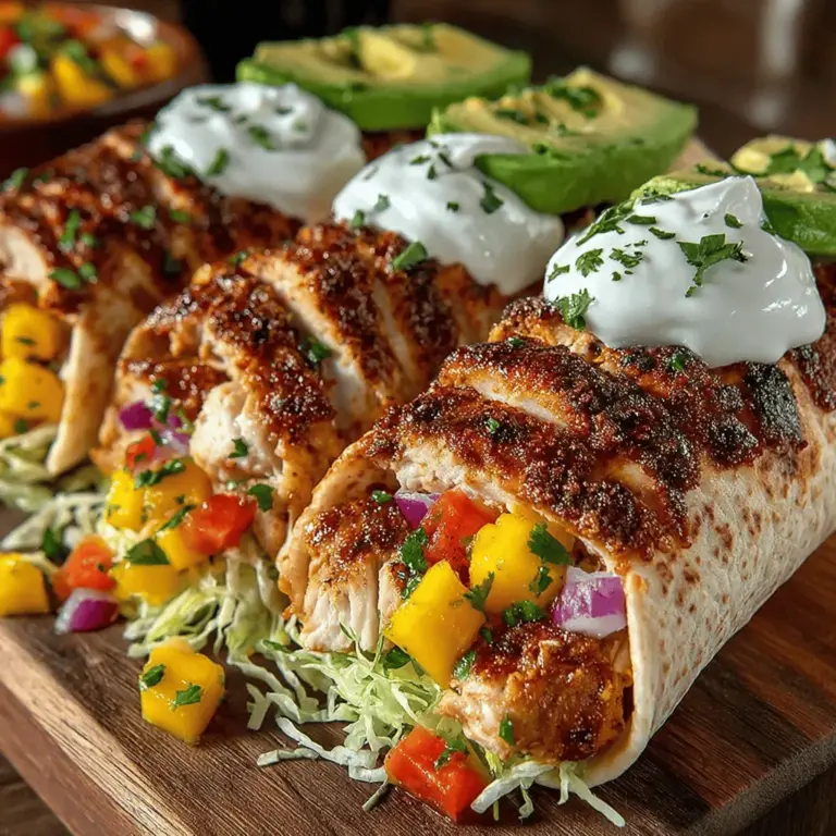Die tropische Frische und die lebendigen Aromen der Karibik sind nicht weit entfernt, wenn Sie sich entscheiden, diese köstlichen gegrillten Hähnchen-Mango-Salsa-Wraps zuzubereiten. Dieses Rezept kombiniert zartes, gegrilltes Hähnchen mit einer erfrischenden Mango-Salsa und wird in warmen Tortillas serviert – ideal für ein Sommerpicknick oder ein schnelles Abendessen unter der Woche.