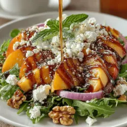 Obwohl dieser Salat stark von den Aromen des Mittelmeers beeinflusst ist, spiegelt er auch die kulinarische Kreativität wider, die in der modernen Küche beliebt ist. Pfirsiche sind nicht nur süß und saftig, sondern bringen auch eine natürliche Frische, die in Kombination mit der nussigen Note von Walnüssen und dem cremigen Ziegenkäse eine harmonische Balance schafft. Arugula, mit ihrem leicht bitteren Geschmack, sorgt dafür, dass der Salat nicht zu süß wird und verleiht ihm eine erdige Tiefe.