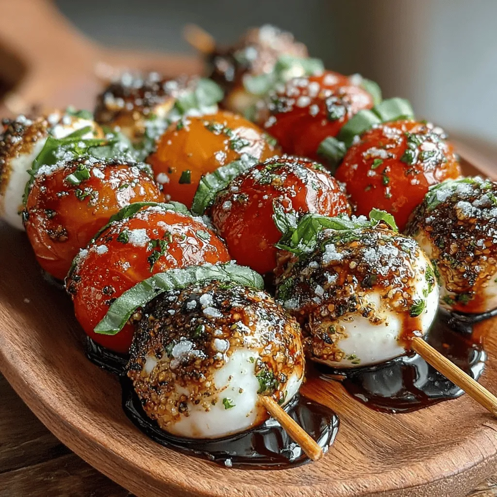 Die Caprese-Spieße Delight sind nicht nur ein leichter und erfrischender Snack, sondern auch ein wahres Fest für die Sinne. Inspiriert von dem traditionellen italienischen Caprese-Salat, kombinieren diese Spieße die besten Aromen der mediterranen Küche. Die Kombination aus saftigen Kirschtomaten, frischen Basilikumblättern und cremigen Mozzarellakugeln bringt nicht nur Farbe auf den Tisch, sondern auch eine harmonische Geschmacksbalance. Diese kleinen Häppchen sind perfekt für Partys, Picknicks oder als Vorspeise bei einem festlichen Abendessen.