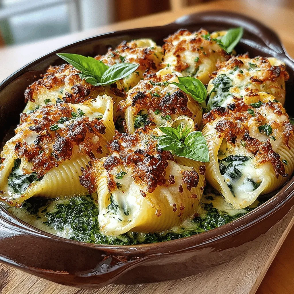 Gefüllte Muscheln, oder "Conchiglie ripiene", sind in vielen Regionen Italiens ein beliebtes Gericht. Die große, muschelförmige Pasta eignet sich hervorragend, um verschiedene Füllungen aufzunehmen. Von herzhaftem Fleisch bis hin zu vegetarischen Optionen sind die Möglichkeiten nahezu unbegrenzt. In diesem Rezept kombinieren wir die cremige Textur von Ricotta mit frischem Spinat und einer spritzigen Zitronennote, die das Gericht aufhellt. Das Pesto, das als Topping verwendet wird, bringt eine zusätzliche Dimension an Geschmack, die perfekt mit der Füllung harmoniert.