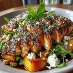 Der gegrillte Pfirsich-Hühnchensalat ist das perfekte Gericht für warme Sommertage, an denen man etwas Erfrischendes und Leckeres genießen möchte. Dieser Salat vereint die süßen Aromen von gegrillten Pfirsichen mit der herzhaften Note von Hähnchenbrust und einer bunten Mischung aus frischem Gemüse. Er ist nicht nur geschmacklich ein Genuss, sondern auch nährstoffreich und gesund. Die Kombination aus proteinreichem Hähnchen, gesunden Fetten aus Walnüssen und frischen, knackigen Salaten macht diesen Salat zu einer vollwertigen Mahlzeit, die sich sowohl für ein Mittagessen als auch für ein Abendessen eignet.