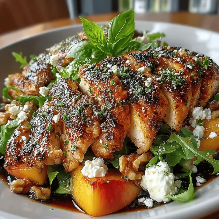 Der gegrillte Pfirsich-Hühnchensalat ist das perfekte Gericht für warme Sommertage, an denen man etwas Erfrischendes und Leckeres genießen möchte. Dieser Salat vereint die süßen Aromen von gegrillten Pfirsichen mit der herzhaften Note von Hähnchenbrust und einer bunten Mischung aus frischem Gemüse. Er ist nicht nur geschmacklich ein Genuss, sondern auch nährstoffreich und gesund. Die Kombination aus proteinreichem Hähnchen, gesunden Fetten aus Walnüssen und frischen, knackigen Salaten macht diesen Salat zu einer vollwertigen Mahlzeit, die sich sowohl für ein Mittagessen als auch für ein Abendessen eignet.