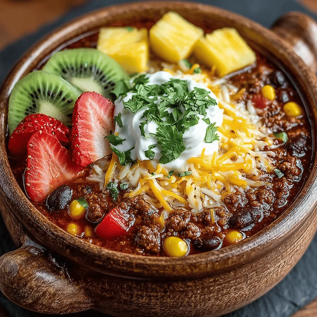 Das Süße & Würzige Slow Cooker Früchte-Pizza-Chili ist ein aufregendes Gericht, das traditionelle Chili-Rezepte auf den Kopf stellt. Mit einer Kombination aus herzhaften und süßen Aromen bietet dieses Rezept eine einzigartige Geschmackserfahrung, die sowohl Chili-Liebhaber als auch Neulinge begeistern wird. Die Verwendung eines Slow Cookers macht es einfach, das Gericht zuzubereiten, während sich die Aromen über mehrere Stunden entfalten. Ideal für gesellige Abende oder ein entspanntes Familienessen, ist dieses Chili nicht nur köstlich, sondern auch ein nahrhaftes Gericht, das viele gesunde Zutaten enthält.