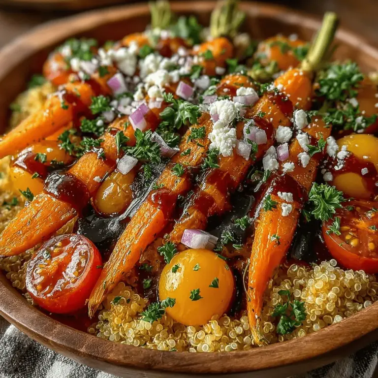 Hausgemachte Rezepte sind nicht nur eine wunderbare Möglichkeit, gesunde und köstliche Mahlzeiten zuzubereiten, sondern sie bringen auch Wärme und Gemütlichkeit in unsere Küchen. Der Geröstete Karotten-Quinoa-Salat ist eine perfekte Wahl für alle, die eine nahrhafte und geschmackvolle Option suchen, die sowohl als Hauptgericht als auch als Beilage dient. Dieser Salat vereint die Süße von gerösteten Karotten, die nussigen Noten von Quinoa und die Frische von Kirschtomaten und Petersilie – eine Kombination, die sowohl Gaumen als auch Augen erfreut.