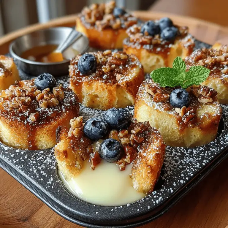 Wenn Sie auf der Suche nach einem köstlichen Frühstück sind, das sowohl süß als auch knusprig ist, dann sind diese gebackenen französischen Toast-Muffins genau das Richtige für Sie. Dieses Rezept vereint die zarten Aromen von Brioche-Brot mit einer cremigen, süßen Füllung und wird in praktischen Muffin-Formen gebacken. Diese Muffins sind nicht nur einfach zuzubereiten, sondern auch perfekt für ein entspanntes Wochenende oder einen besonderen Brunch mit Familie und Freunden.