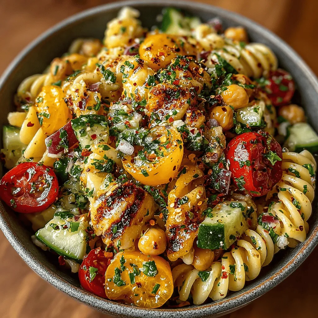 Zesty Lemon Garlic Kichererbsen-Pasta-Salat