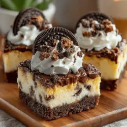 Wenn Sie auf der Suche nach einem Dessert sind, das sowohl einfach zuzubereiten als auch köstlich ist, dann sind diese dekadenten No-Bake Oreo Cheesecake Bars genau das Richtige für Sie. Diese unwiderstehlichen Riegel kombinieren die Cremigkeit von Käsekuchen mit dem knusprigen, schokoladigen Geschmack von Oreo-Keksen und sind perfekt für jeden Anlass, sei es eine Feier, ein Familienessen oder einfach nur für den persönlichen Genuss.