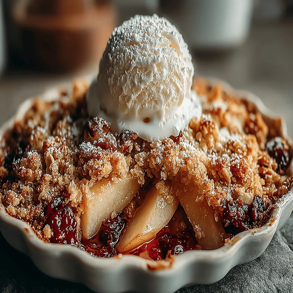 Das Birnen-Cranberry-Crumble ist nicht nur ein köstlicher Nachtisch, sondern auch ein wundervolles Beispiel für die Kombination von süßen und säuerlichen Aromen, die in der Herbstsaison besonders geschätzt werden. Diese einfache, aber geschmackvolle Speise hat ihren Platz in vielen Küchen gefunden und bleibt ein beliebtes Rezept für gesellige Zusammenkünfte oder festliche Anlässe. Die Verwendung von frischen Birnen und Cranberries bringt nicht nur eine erfrischende Note, sondern auch eine farbenfrohe Präsentation, die jeden Esstisch verschönert. Wenn Sie dieses Rezept zu Hause zubereiten, erleben Sie die Freude, ein traditionelles Gericht zu kreieren, das Ihre Familie und Freunde begeistern wird.