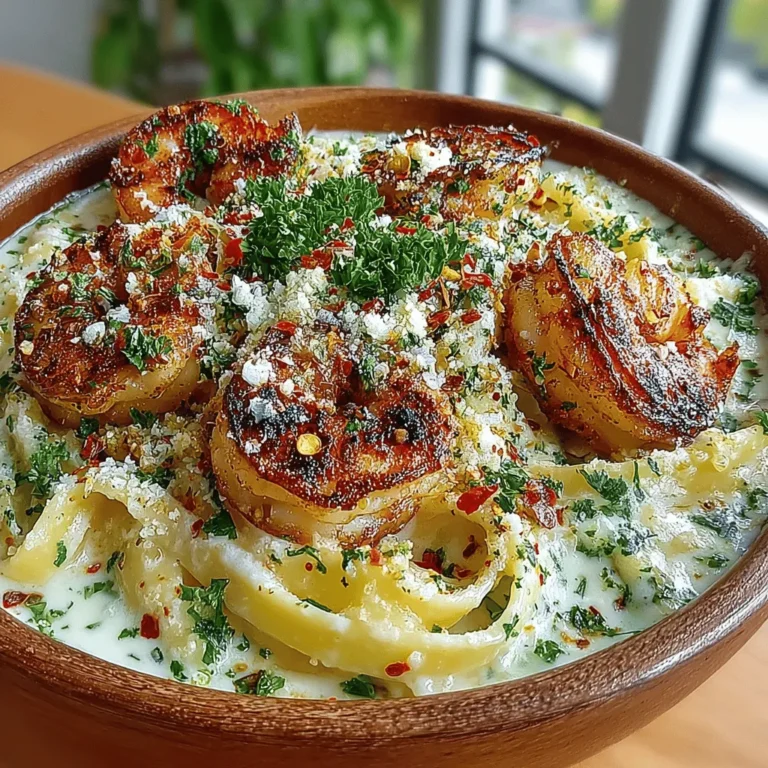 Shrimp Alfredo ist eine köstliche Variation des traditionellen Fettuccine Alfredo, das ursprünglich aus Rom stammt. Die Basis des Gerichts, die Alfredo-Sauce, besteht aus Butter, Sahne und Parmesan, was zu einer reichhaltigen und cremigen Textur führt. Durch die Zugabe von Garnelen wird das Gericht nicht nur geschmacklich bereichert, sondern erhält auch eine proteinreiche Komponente, die es zu einer vollwertigen Mahlzeit macht.